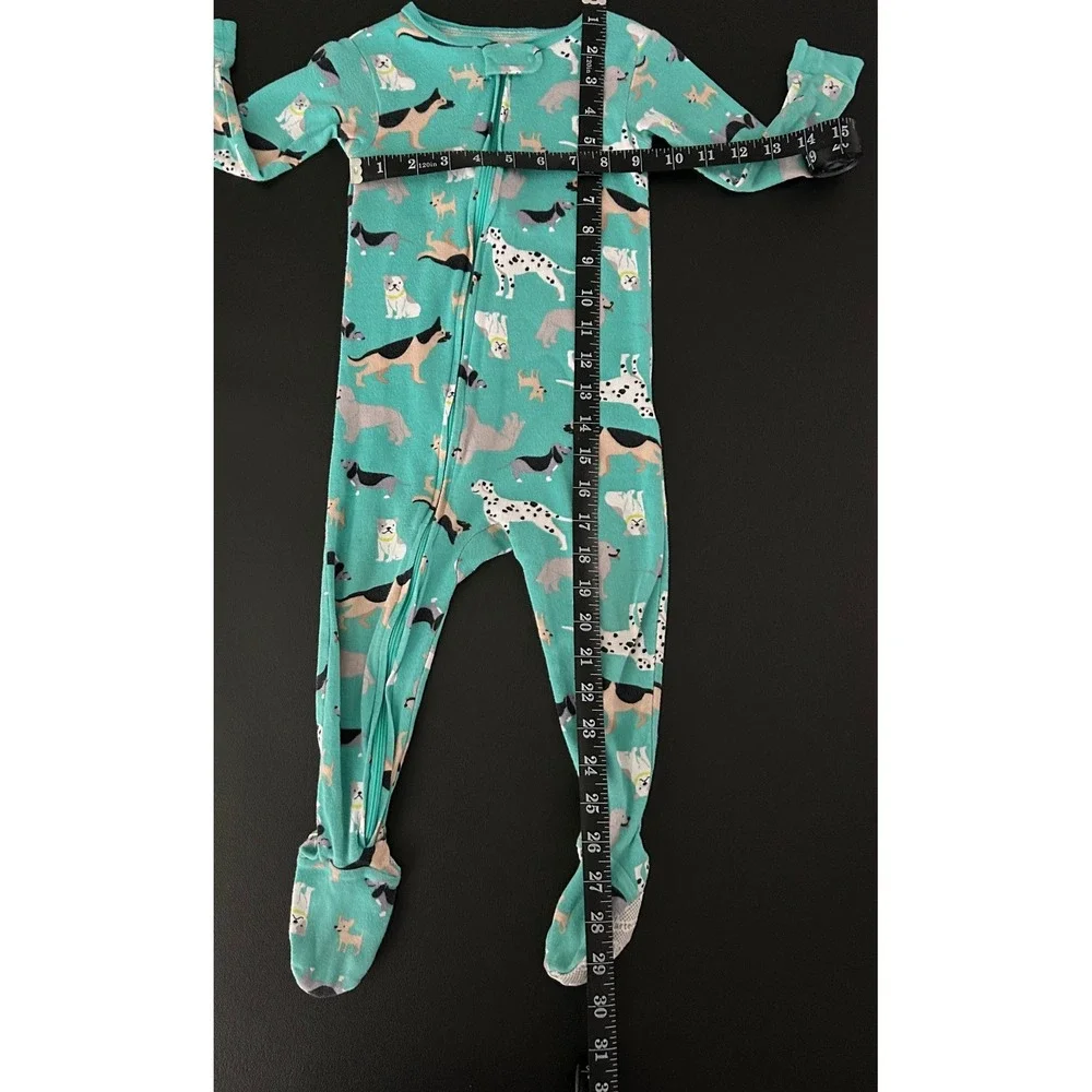 Simple Joys by Carters Toddler 2T Teal Green Dog Print Footed Pajamas 1487